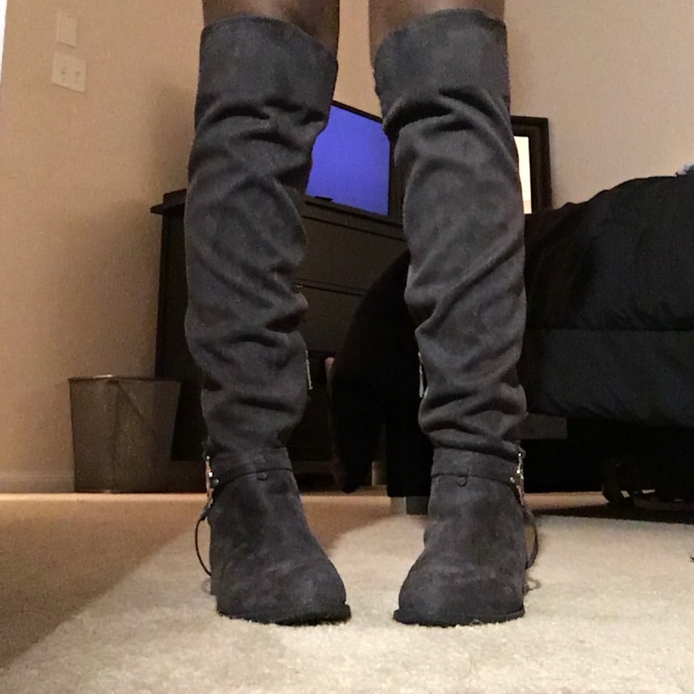 grey high knee boots